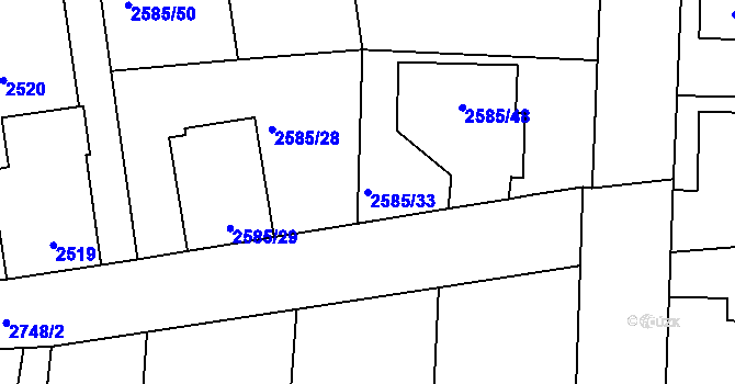 Parcela st. 2585/33 v KÚ Protivín, Katastrální mapa