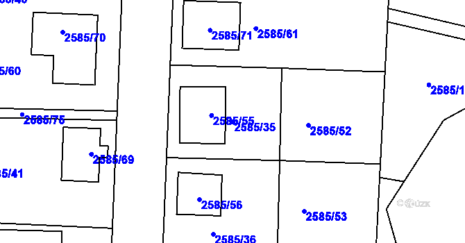 Parcela st. 2585/35 v KÚ Protivín, Katastrální mapa