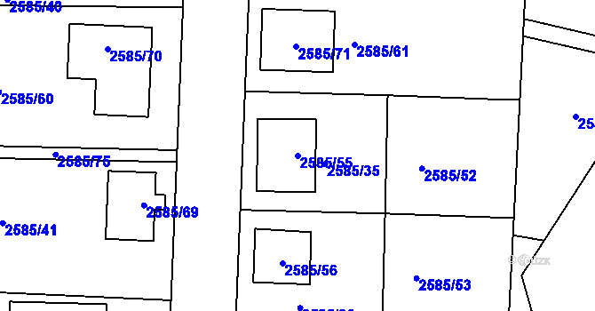 Parcela st. 2585/55 v KÚ Protivín, Katastrální mapa
