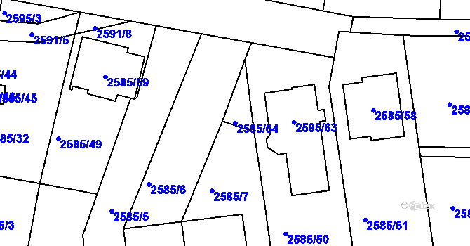 Parcela st. 2585/64 v KÚ Protivín, Katastrální mapa