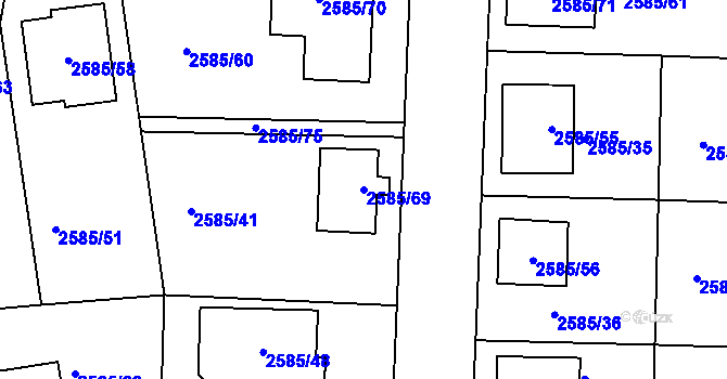 Parcela st. 2585/69 v KÚ Protivín, Katastrální mapa