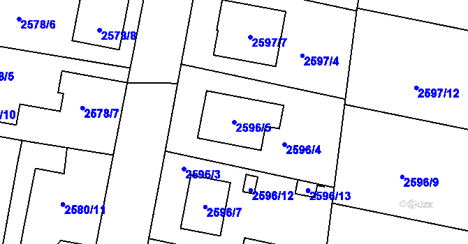 Parcela st. 2596/5 v KÚ Protivín, Katastrální mapa