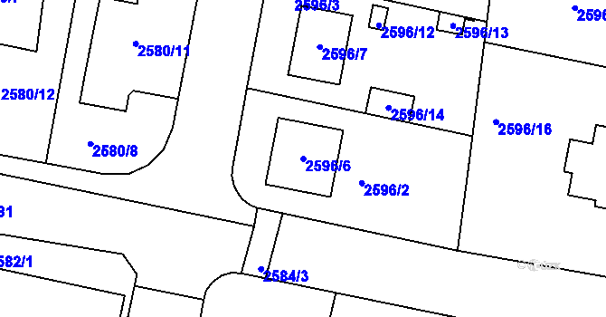 Parcela st. 2596/6 v KÚ Protivín, Katastrální mapa