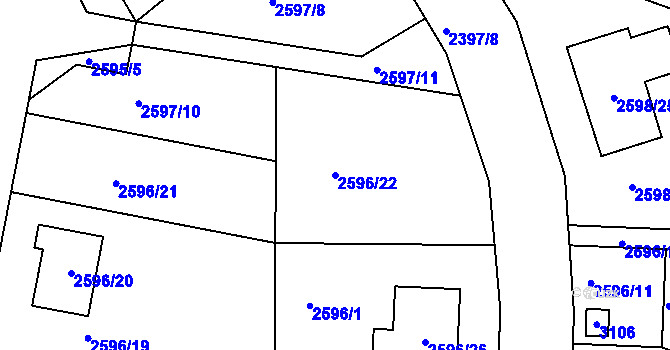 Parcela st. 2596/22 v KÚ Protivín, Katastrální mapa
