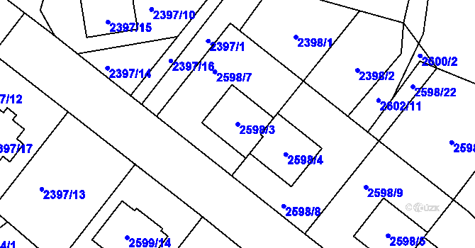 Parcela st. 2598/3 v KÚ Protivín, Katastrální mapa