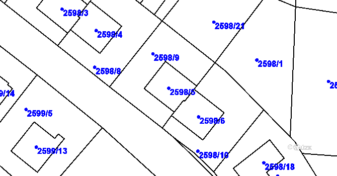 Parcela st. 2598/5 v KÚ Protivín, Katastrální mapa