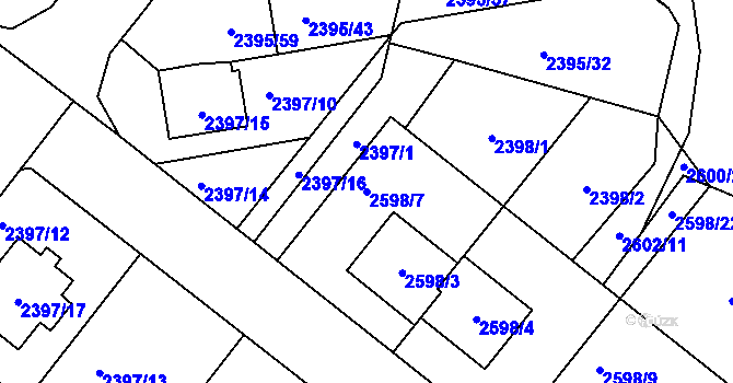 Parcela st. 2598/7 v KÚ Protivín, Katastrální mapa