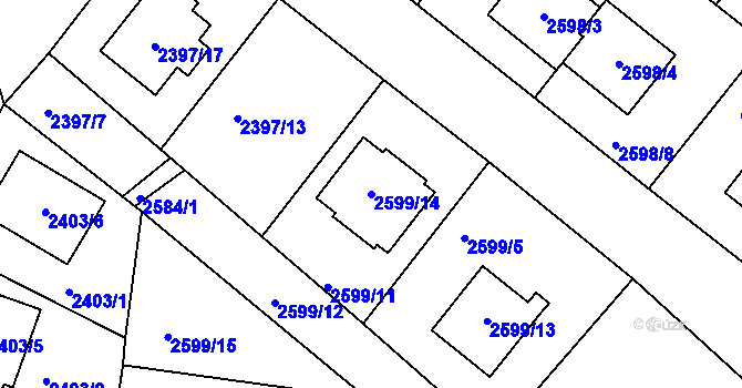 Parcela st. 2599/14 v KÚ Protivín, Katastrální mapa