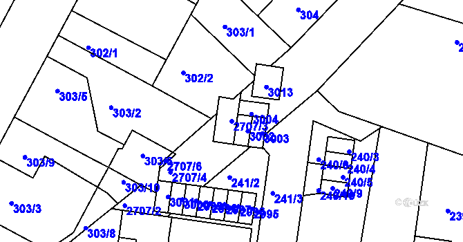 Parcela st. 2707/3 v KÚ Protivín, Katastrální mapa