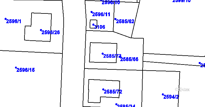 Parcela st. 2585/73 v KÚ Protivín, Katastrální mapa
