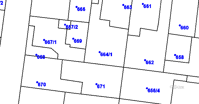 Parcela st. 664/1 v KÚ Protivín, Katastrální mapa