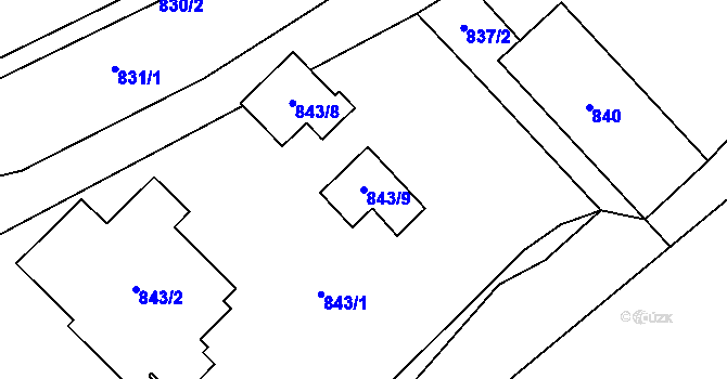 Parcela st. 843/9 v KÚ Protivín, Katastrální mapa