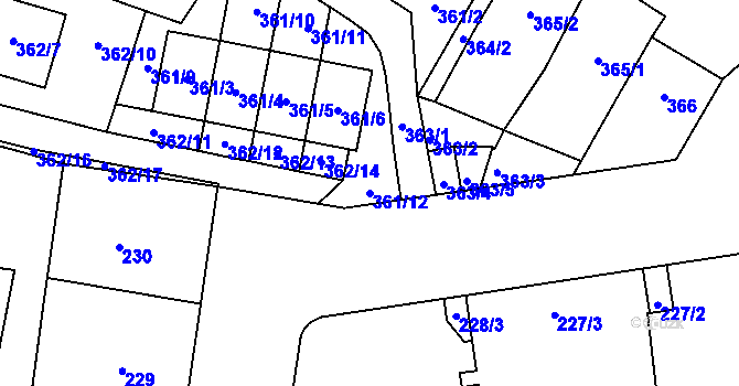 Parcela st. 361/12 v KÚ Protivín, Katastrální mapa