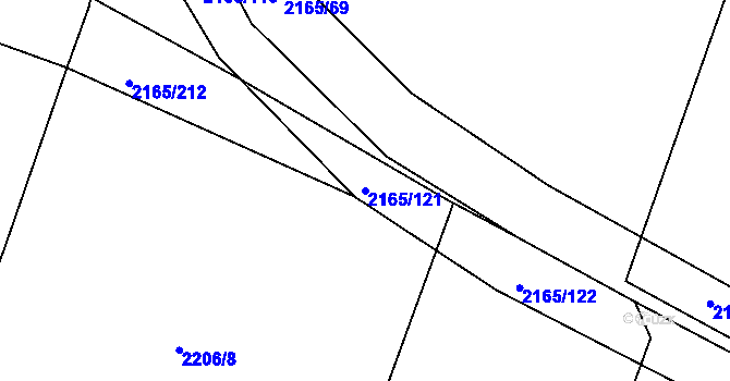 Parcela st. 2165/121 v KÚ Protivín, Katastrální mapa