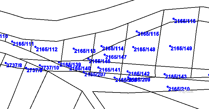 Parcela st. 2165/147 v KÚ Protivín, Katastrální mapa