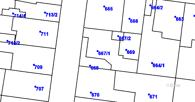Parcela st. 667/1 v KÚ Protivín, Katastrální mapa