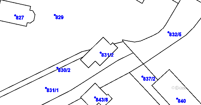 Parcela st. 831/2 v KÚ Protivín, Katastrální mapa