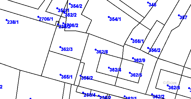 Parcela st. 362/8 v KÚ Protivín, Katastrální mapa