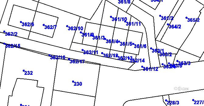 Parcela st. 362/12 v KÚ Protivín, Katastrální mapa