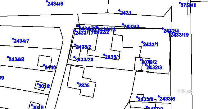 Parcela st. 2835/1 v KÚ Protivín, Katastrální mapa
