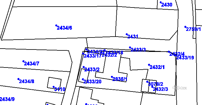 Parcela st. 2432/2 v KÚ Protivín, Katastrální mapa