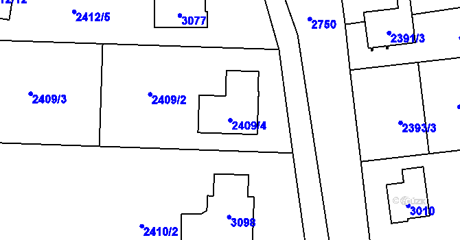 Parcela st. 2409/4 v KÚ Protivín, Katastrální mapa
