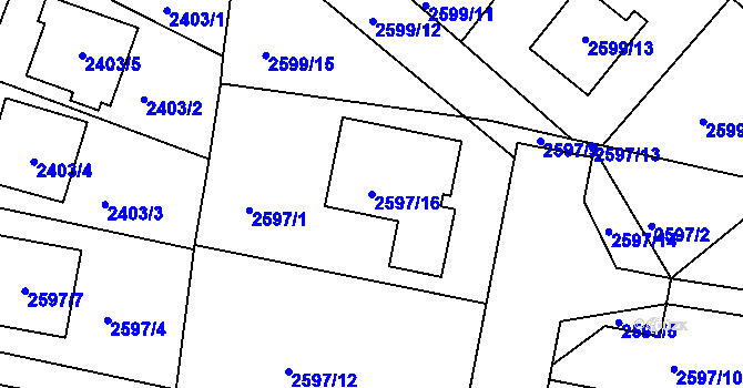 Parcela st. 2597/16 v KÚ Protivín, Katastrální mapa