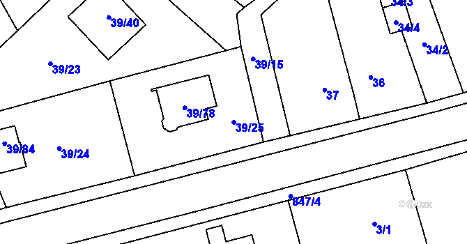 Parcela st. 39/25 v KÚ Provodín, Katastrální mapa