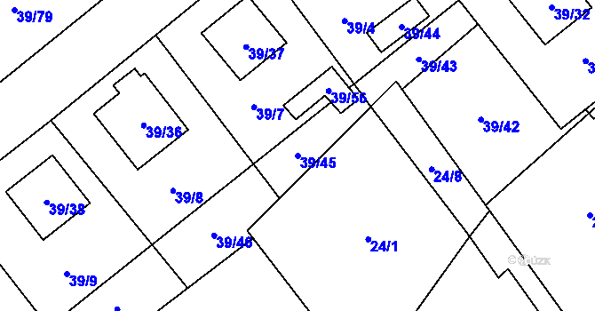 Parcela st. 39/45 v KÚ Provodín, Katastrální mapa