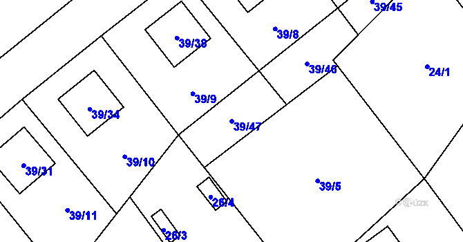 Parcela st. 39/47 v KÚ Provodín, Katastrální mapa