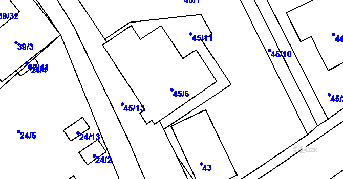 Parcela st. 45/6 v KÚ Provodín, Katastrální mapa