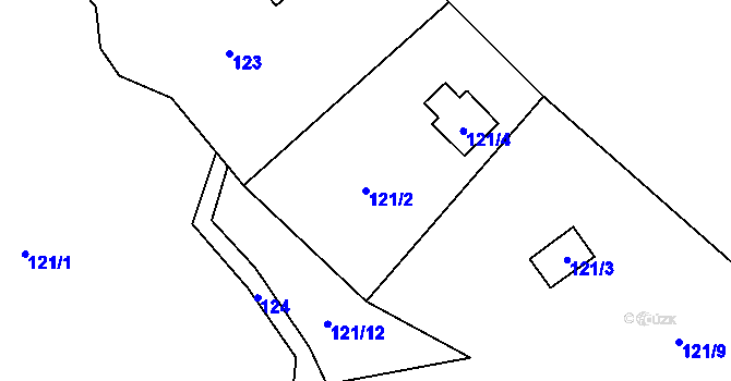 Parcela st. 121/2 v KÚ Provodín, Katastrální mapa