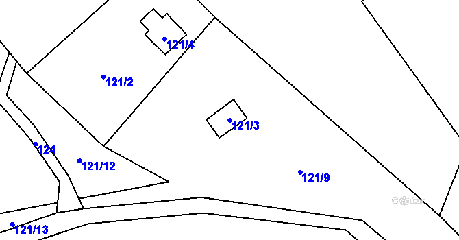 Parcela st. 121/3 v KÚ Provodín, Katastrální mapa