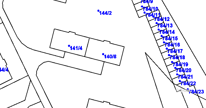 Parcela st. 140/8 v KÚ Provodín, Katastrální mapa