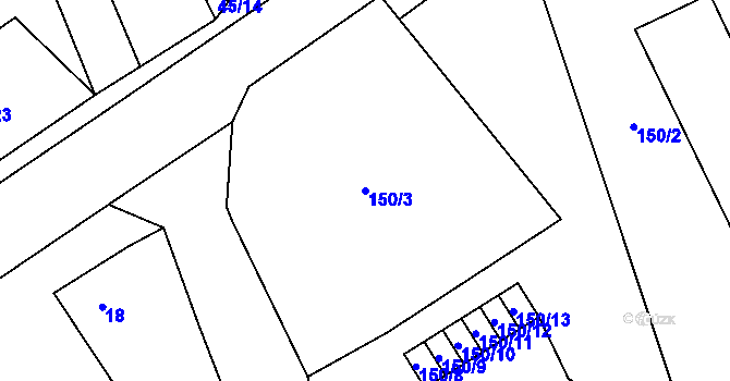 Parcela st. 150/3 v KÚ Provodín, Katastrální mapa