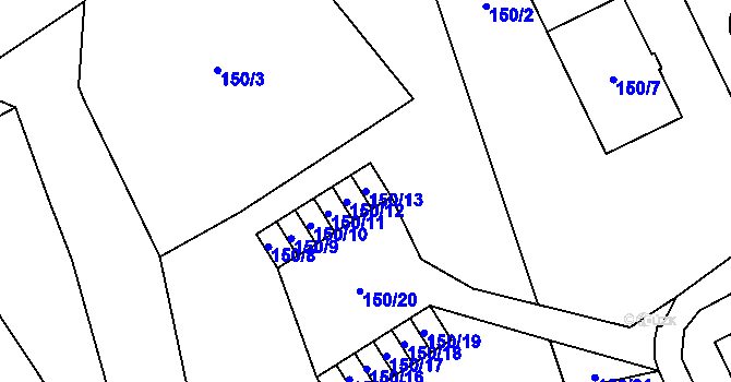 Parcela st. 150/13 v KÚ Provodín, Katastrální mapa