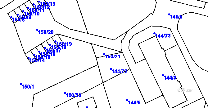 Parcela st. 150/21 v KÚ Provodín, Katastrální mapa