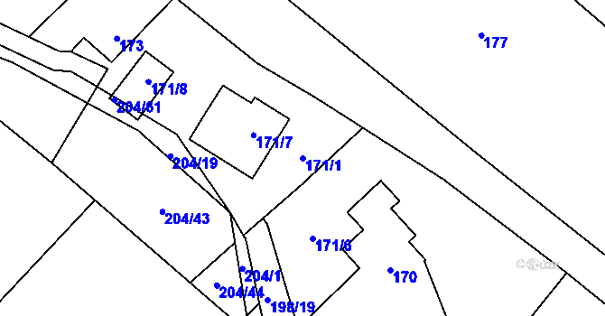 Parcela st. 171/1 v KÚ Provodín, Katastrální mapa