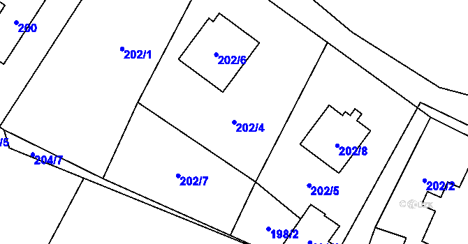 Parcela st. 202/4 v KÚ Provodín, Katastrální mapa