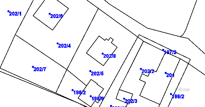 Parcela st. 202/8 v KÚ Provodín, Katastrální mapa