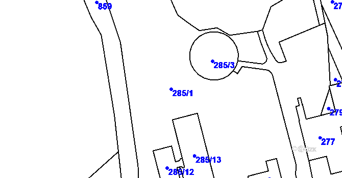 Parcela st. 285/1 v KÚ Provodín, Katastrální mapa