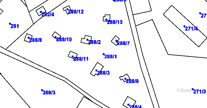 Parcela st. 288/1 v KÚ Provodín, Katastrální mapa