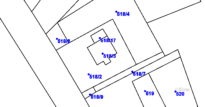 Parcela st. 518/3 v KÚ Provodín, Katastrální mapa