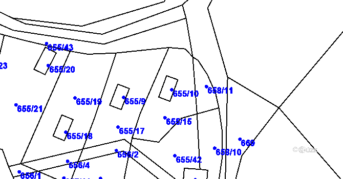 Parcela st. 655/10 v KÚ Provodín, Katastrální mapa