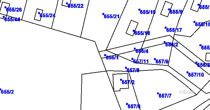 Parcela st. 656/1 v KÚ Provodín, Katastrální mapa