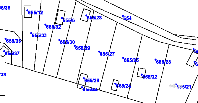 Parcela st. 655/27 v KÚ Provodín, Katastrální mapa