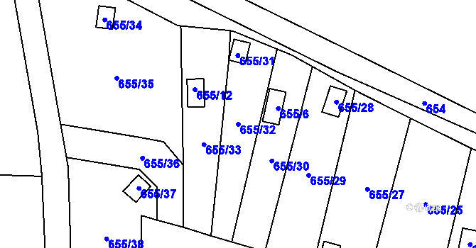 Parcela st. 655/32 v KÚ Provodín, Katastrální mapa
