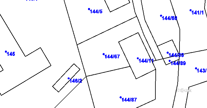 Parcela st. 144/67 v KÚ Provodín, Katastrální mapa