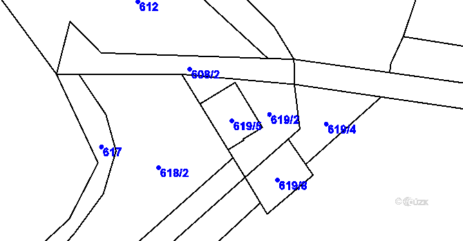 Parcela st. 619/5 v KÚ Provodín, Katastrální mapa