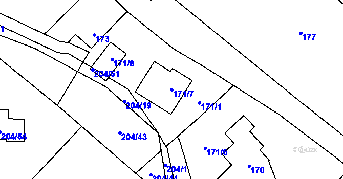 Parcela st. 171/7 v KÚ Provodín, Katastrální mapa
